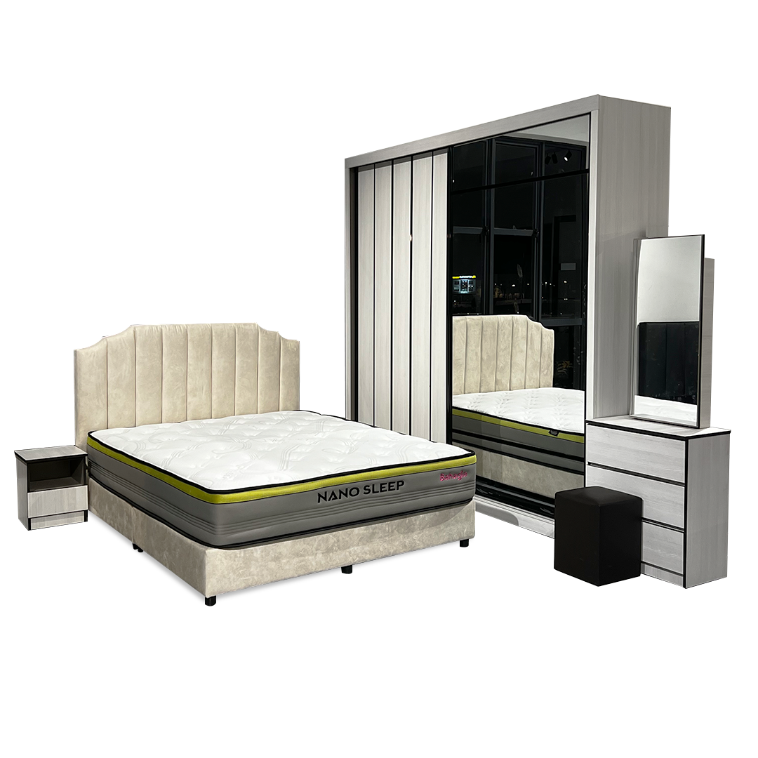 Keshui Bedroom Set ~ Bedframe + Wardrobe + Dressing Table & Stool + Side Table