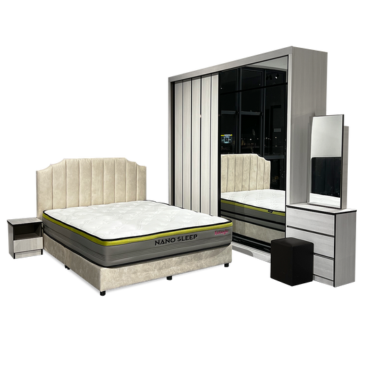 Keshui Bedroom Set ~ Bedframe + Wardrobe + Dressing Table & Stool + Side Table