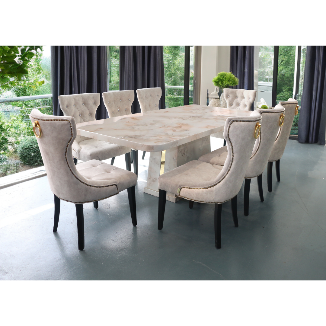 Snowsky Marble Dining set 1+8