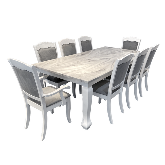 Miko White Marble Dining set 1+8