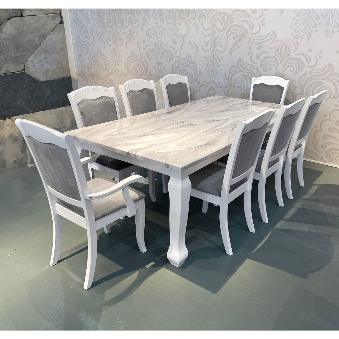 Miko White Marble Dining set 1+8