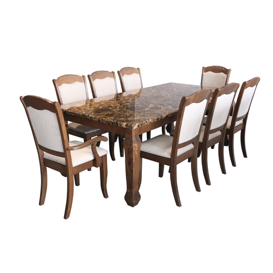 Miko Brown Marble Dining set 1+8