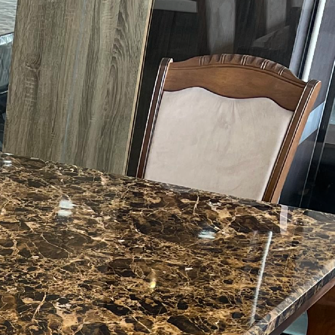Miko Brown Marble Dining set 1+8