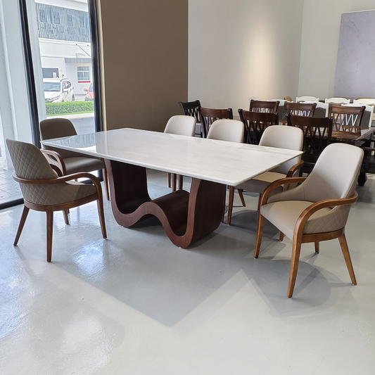 Charlotte Wood + Marble Dining Set