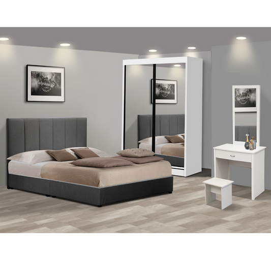 Brooklyn Bedroom Set ~ Bedframe + Wardrobe + Dressing Table & Stool + Side Table