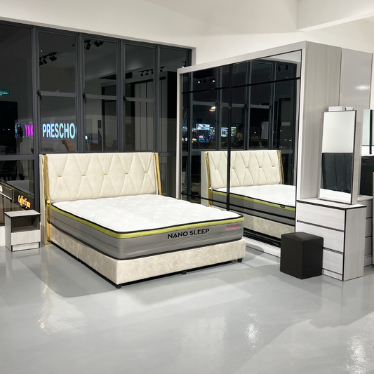 Hayes Bedroom Set ~ Bedframe + Wardrobe + Dressing Table & Stool + Side Table