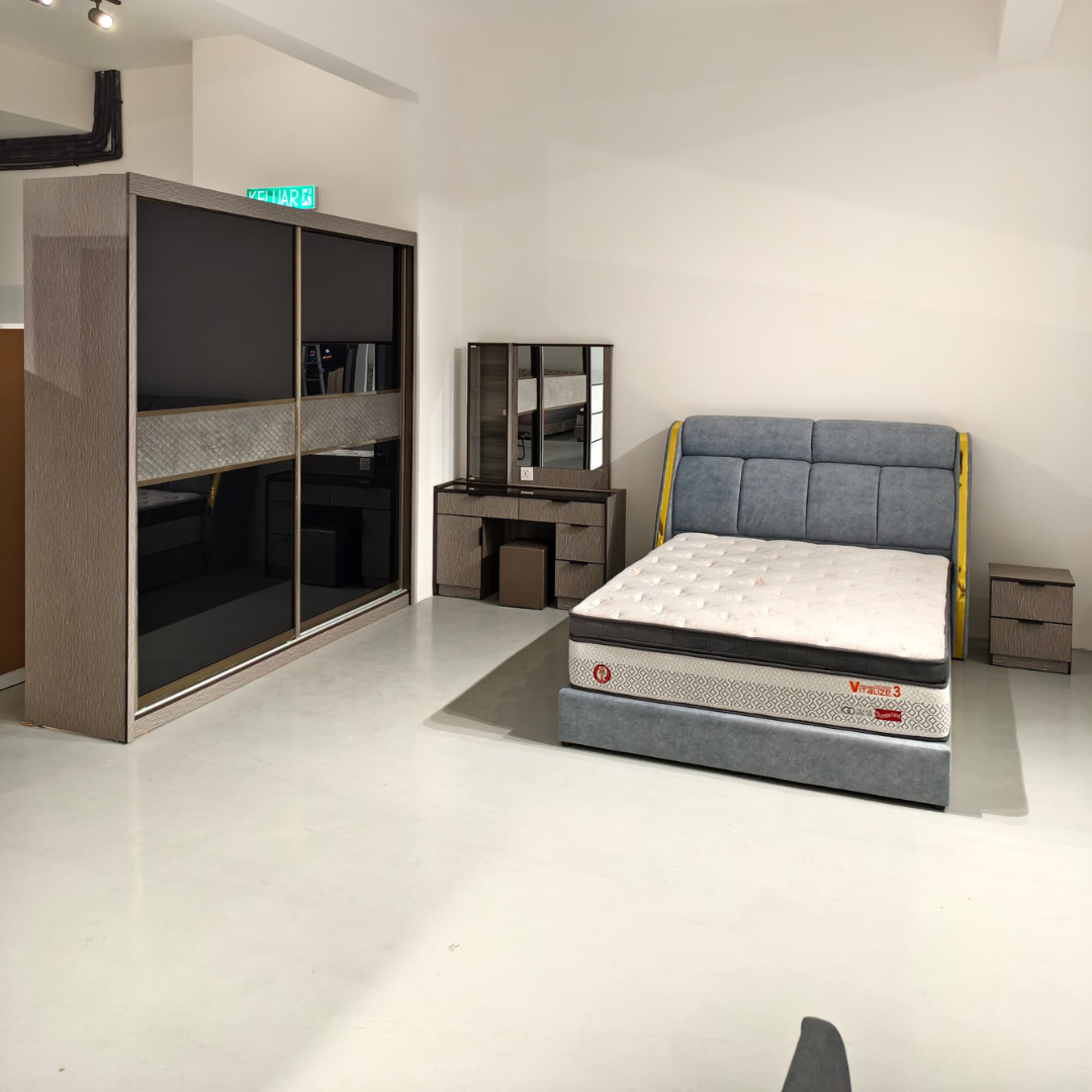Miya Bedroom Set ~ Bedframe + Wardrobe + Dressing Table & Stool + Side Table