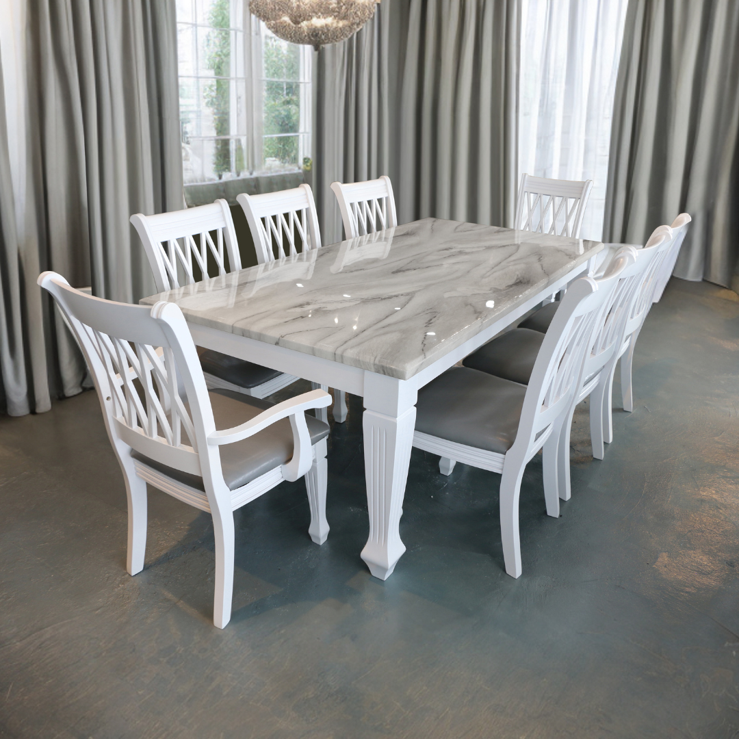 Bimba White Marble Dining set 1+8
