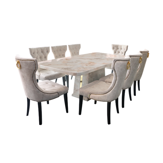 Snowsky Marble Dining set 1+8