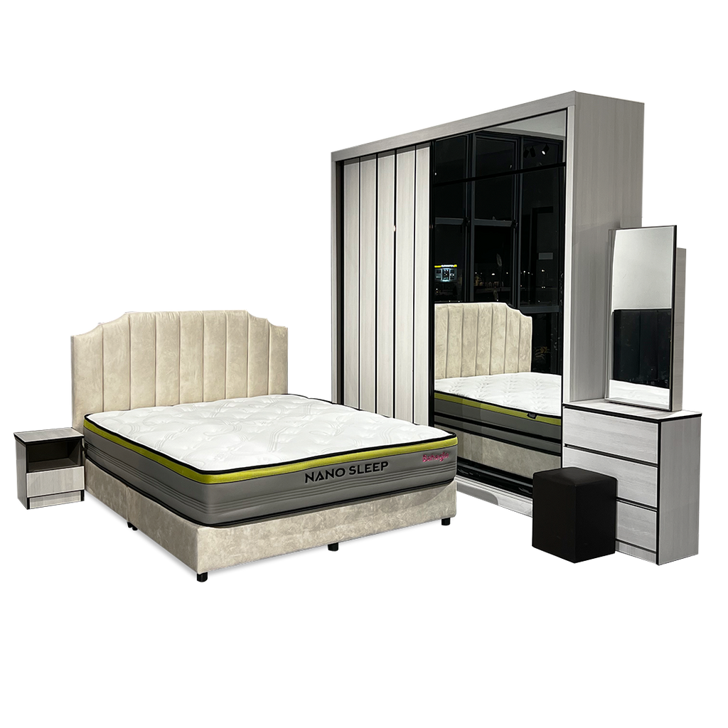 Keshui Bedroom Set ~ Bedframe + Wardrobe + Dressing Table & Stool + Side Table