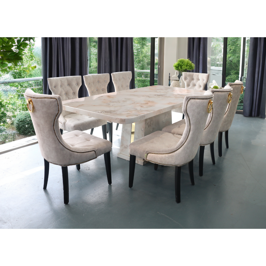 Snowsky Marble Dining set 1+8