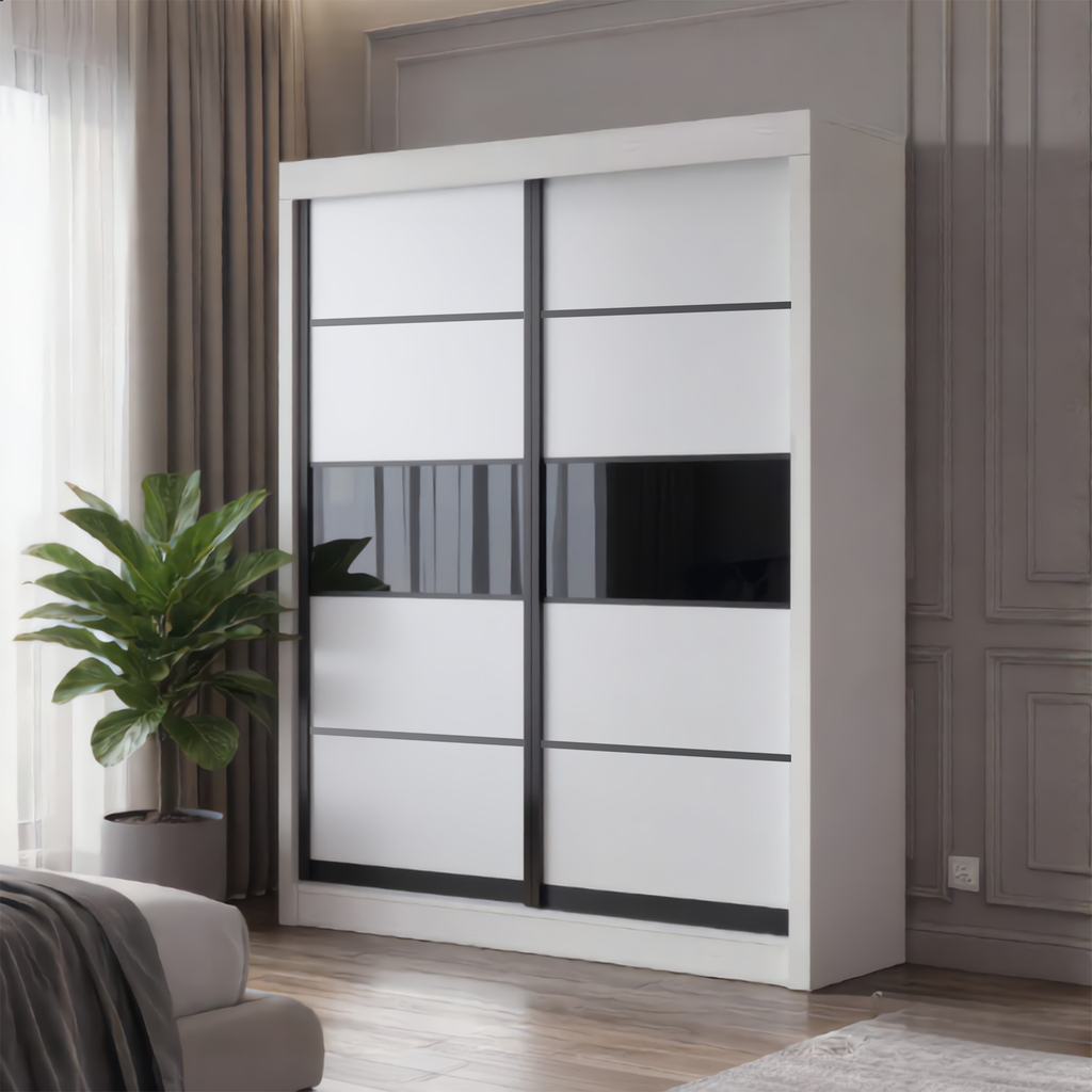 Odelia 4x6ft Black Frame Sliding Wardrobe - Line | 150-16