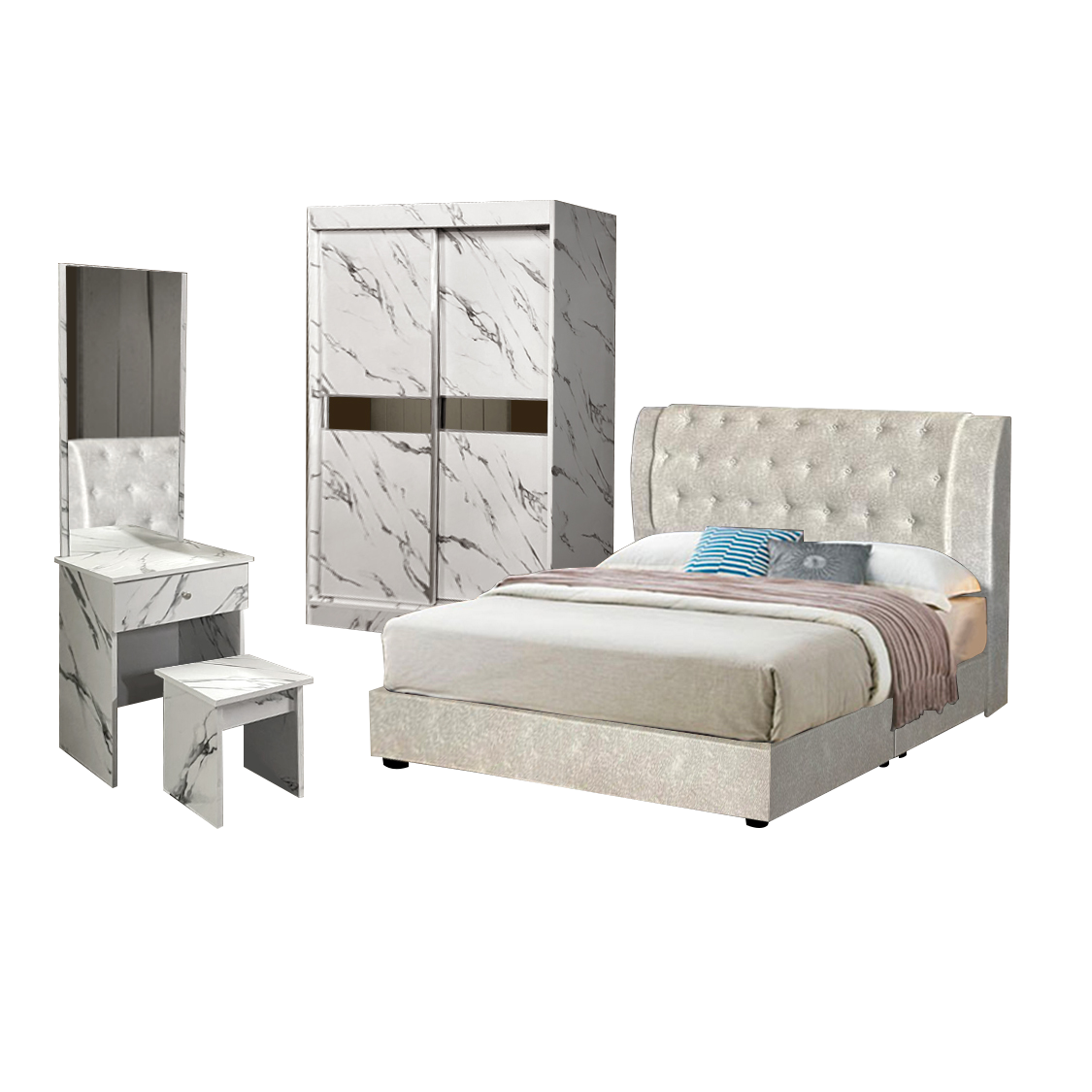 Leon Bedroom Set ~ Bedframe +Wardrobe + Dressing Table & Stool~ Bedroom ~ 套房 154-01