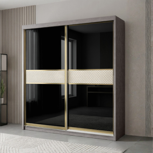 Brandon 8/6/5x8ft Wardrobe - 2 Black Glass Door | 140-09