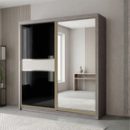Brandon 8/6/5x8ft Wardrobe - 1 Black Glass + 1 Mirror Door | B 140-26