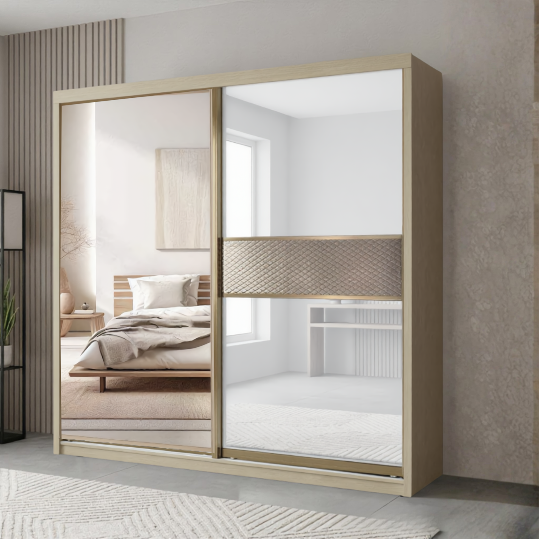 Brandon 8/6/5x8ft Wardrobe 1 White Glass + 1 Mirror | B 140-35