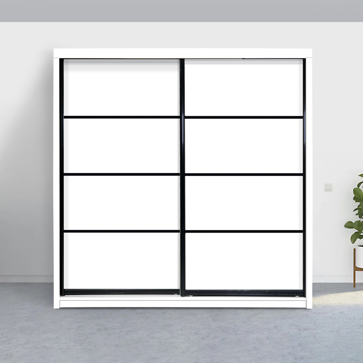 White AntiJump Sliding Door Wardrobe Bahagia Furniture Gallery