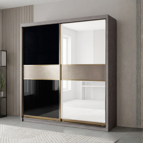 Brandon 8/6/5x8ft Wardrobe 1 Black Glass + 1 White Glass Door | B 140-38