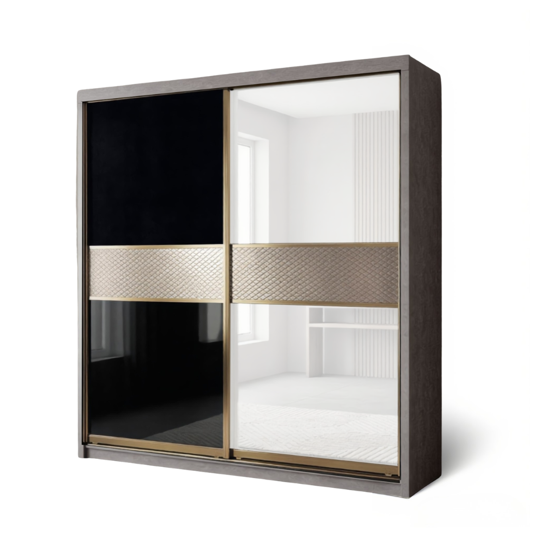 Brandon 8/6/5x8ft Wardrobe 1 Black Glass + 1 White Glass Door | B 140-38