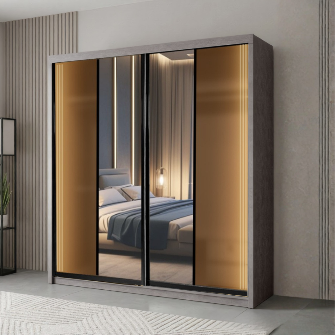 Bronza Noir 8/6/5x8ft LED light Wardrobe - Monsa+Mirror | 140-21 New
