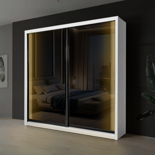Bronza 8/6/5x8ft LED light Wardrobe - Full Black Glass Door | B22-70 / 140-21