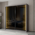 Bronza Noir 8/6/5x8ft LED light Wardrobe - Full Black Glass Door | 140-21 New
