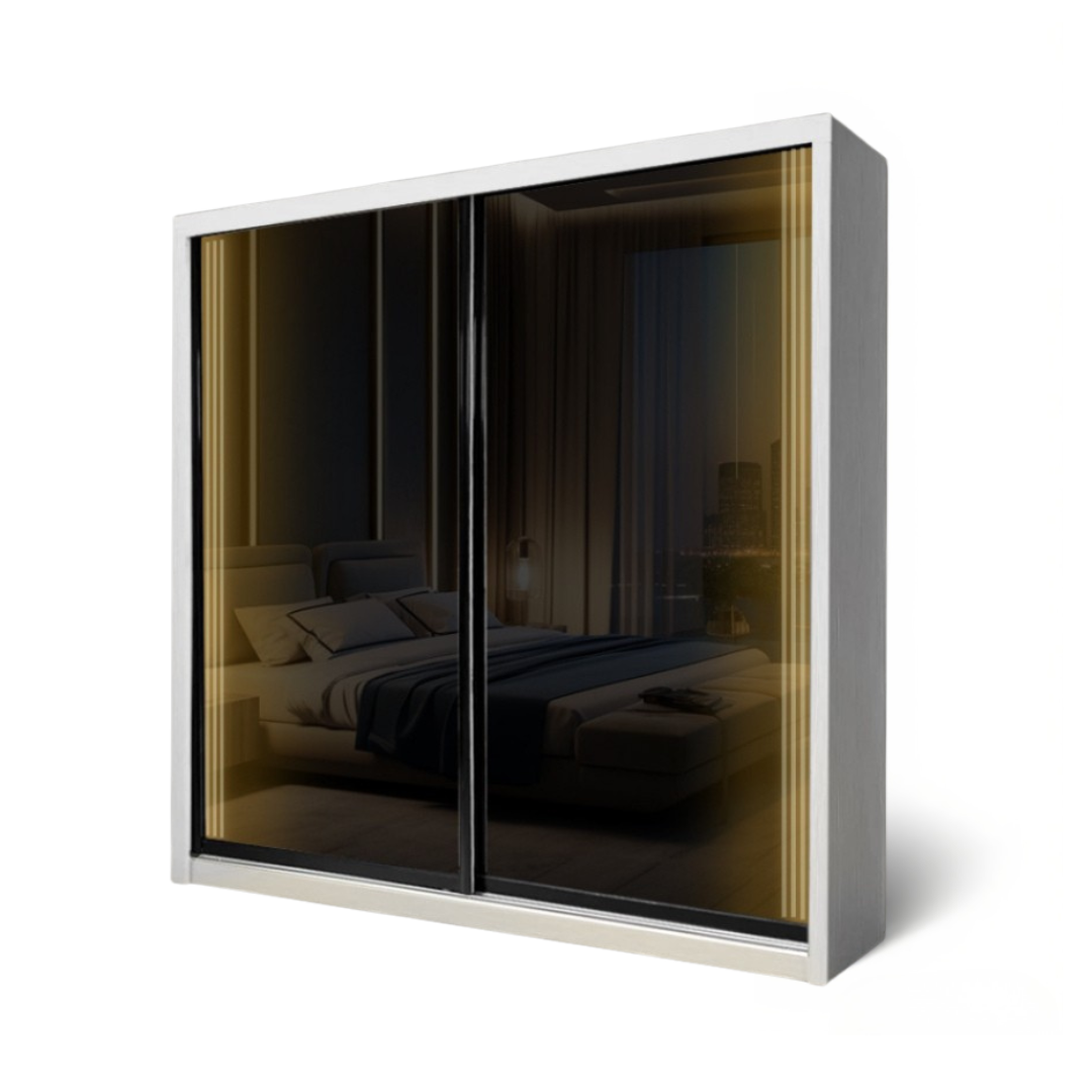 Bronza 8/6/5x8ft LED light Wardrobe - Full Black Glass Door | B22-70 / 140-21