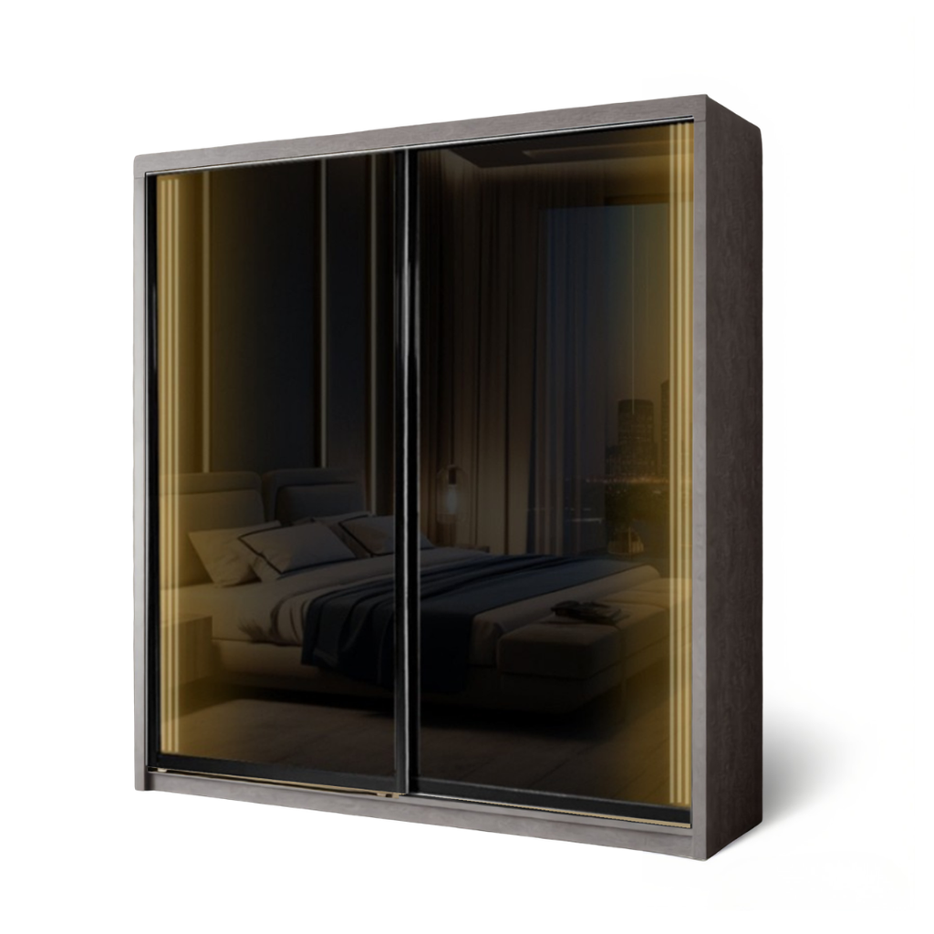 Bronza Noir 8/6/5x8ft LED light Wardrobe - Full Black Glass Door | 140-21 New