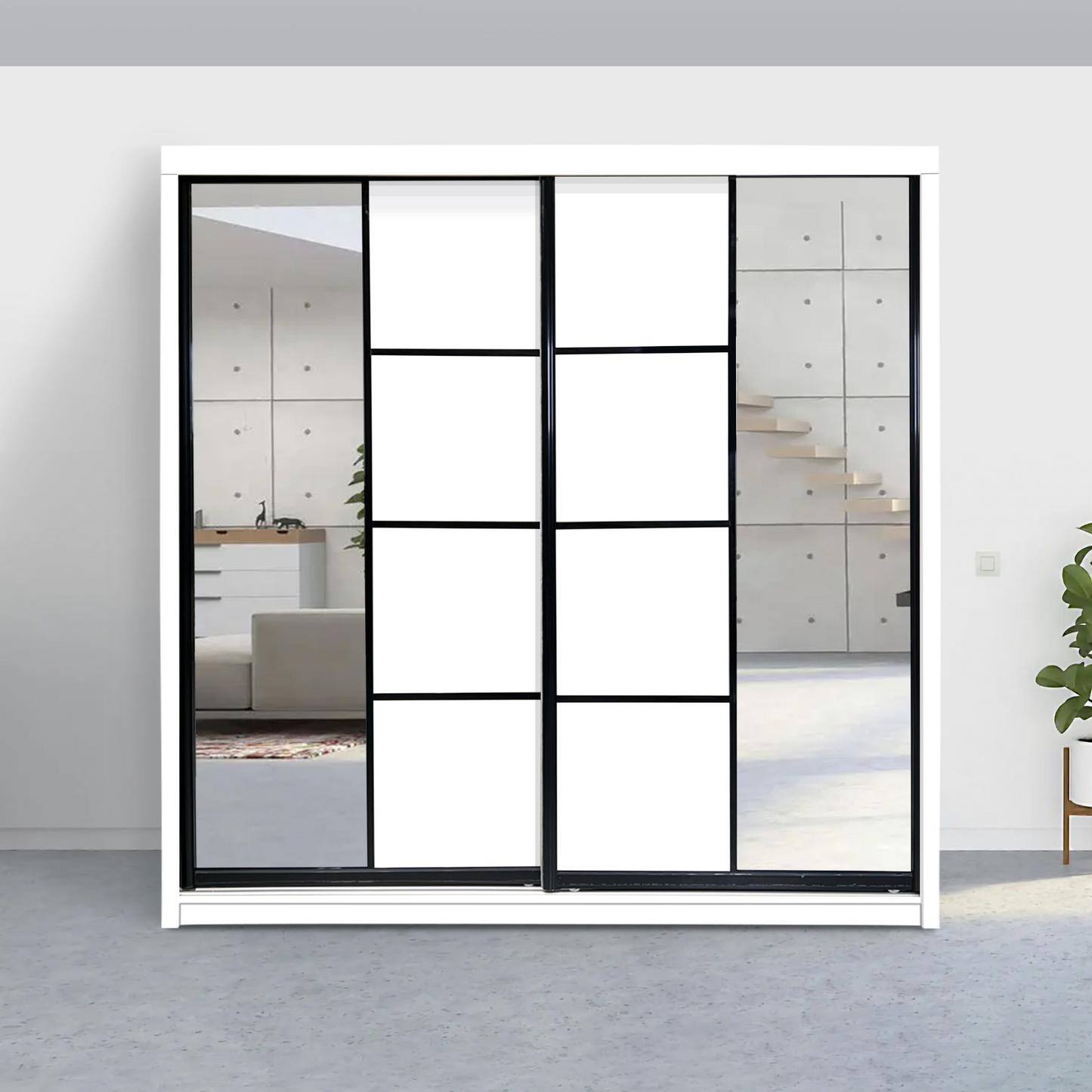 White Anti-Jump Sliding Door Wardrobe