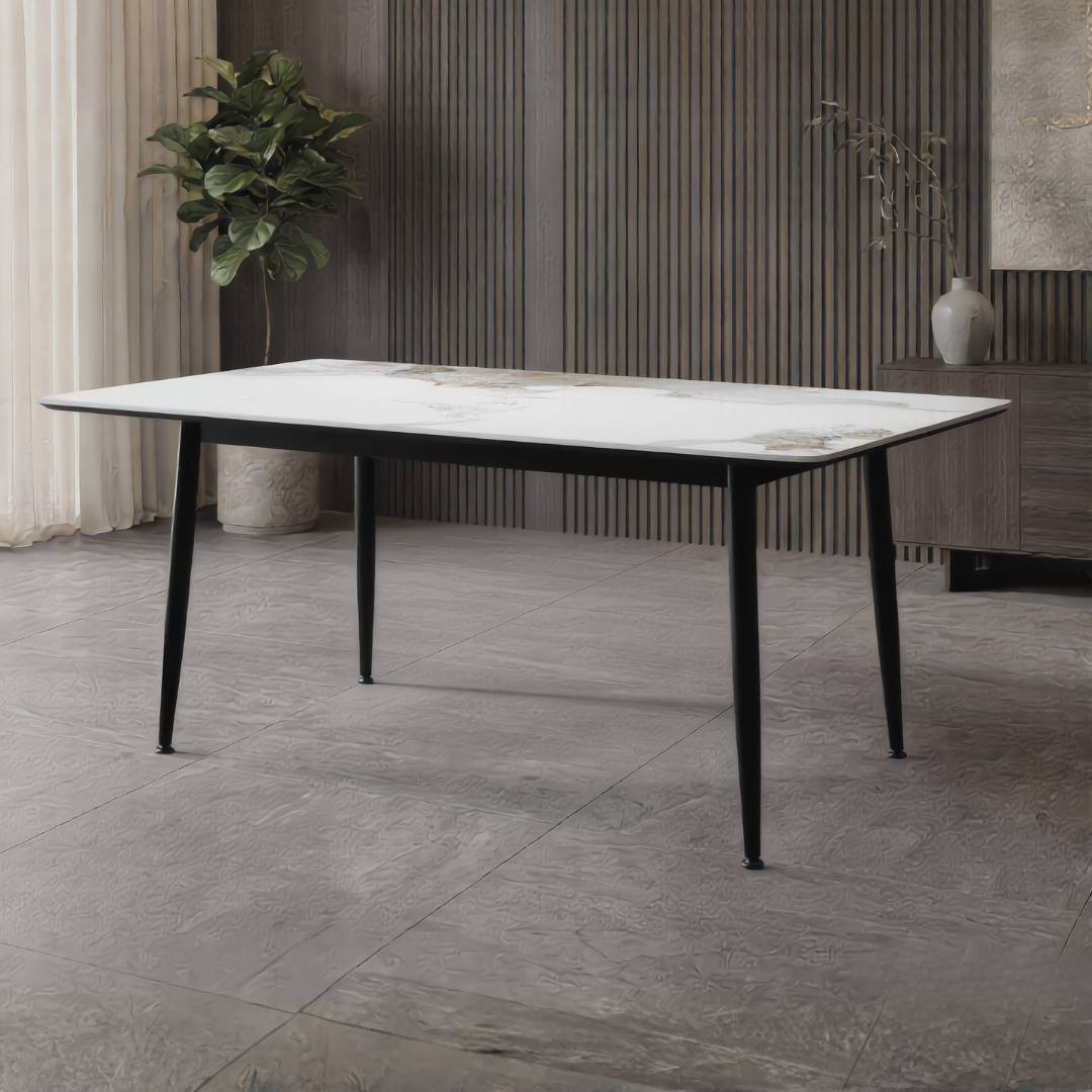 Everly 6s Sintered Stone Dining Table in White | 156-66