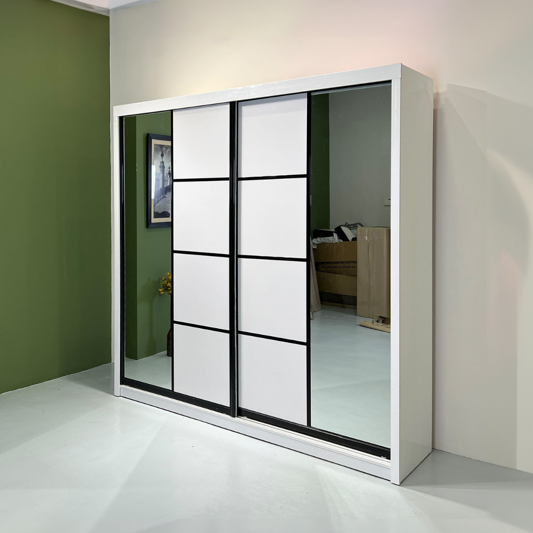 White Anti-Jump Sliding Door Wardrobe