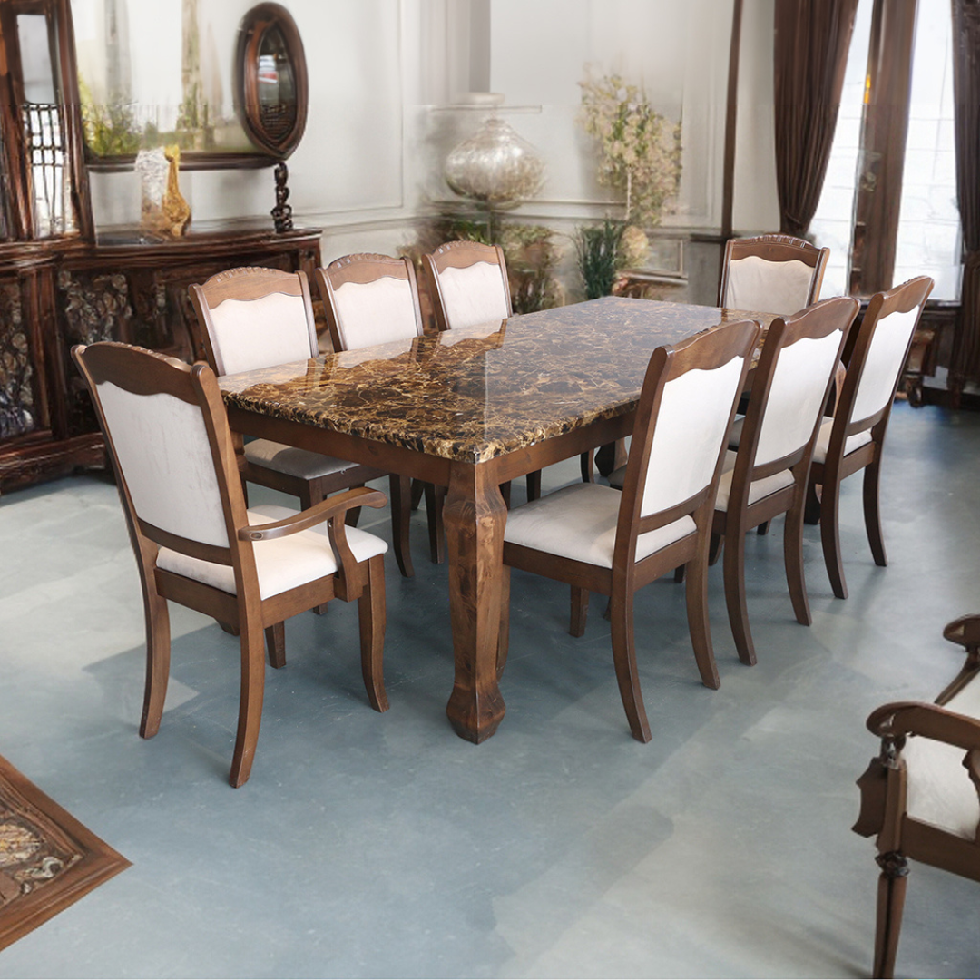 Miko Brown Marble Dining set 1+8