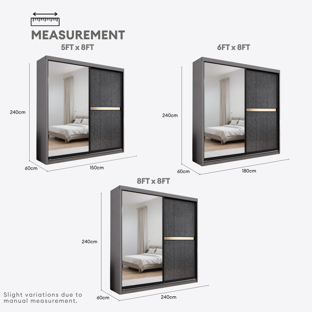 Marcus 5/6/8 x 8ft Wardrobe - Mid + Half Mirror Door | 140-47