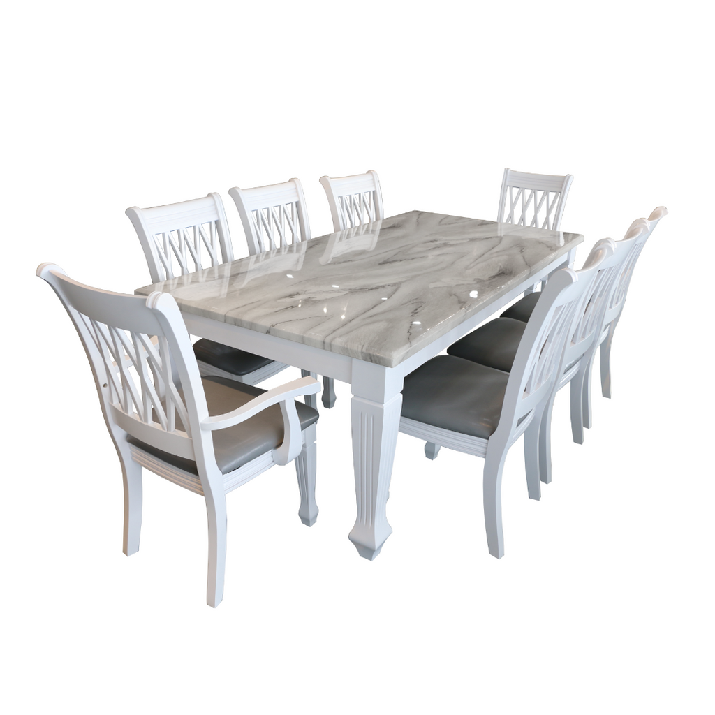Bimba 8s White Marble Dining Set | 9-08