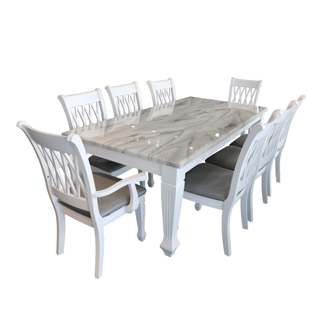 Bimba White Marble Dining set 1+8