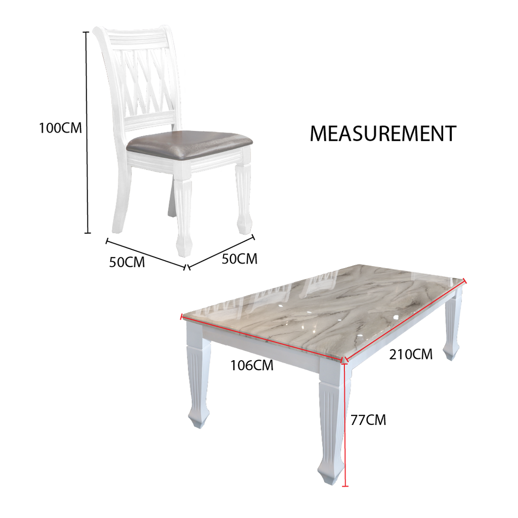 Bimba 8s White Marble Dining Set | 9-08