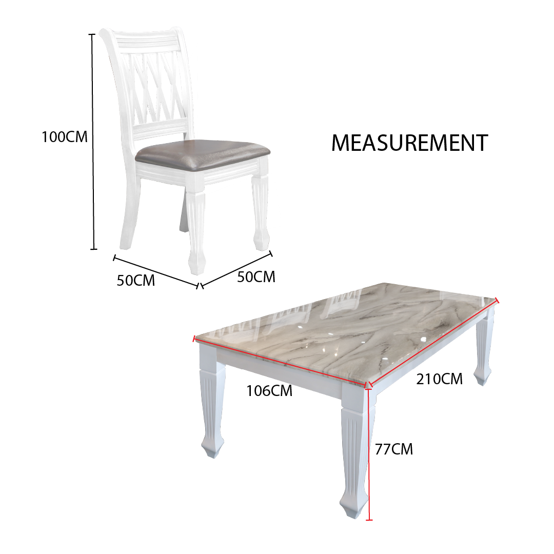 Bimba 8s White Marble Dining Set | 9-08