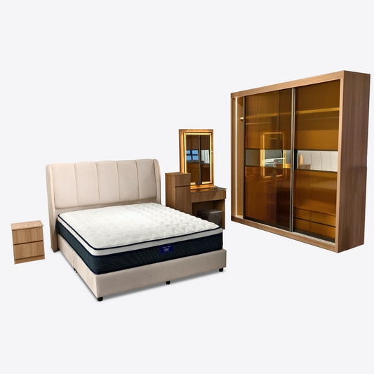 Swivel Bedroom Set ~ Bedframe + Wardrobe + Dressing Table & Stool + Side Table