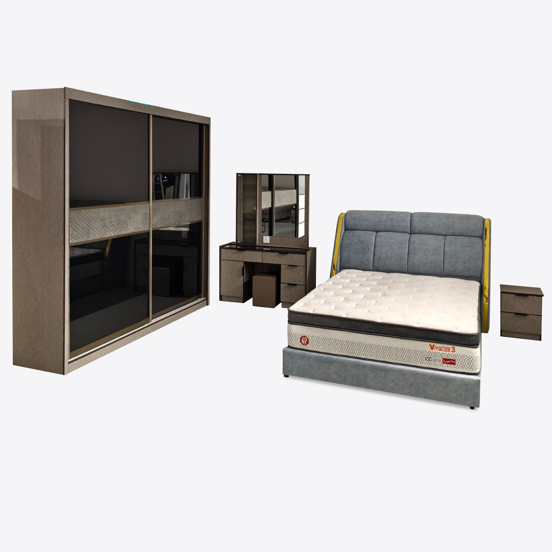 Miya Bedroom Set ~ Bedframe + Wardrobe + Dressing Table & Stool + Side Table