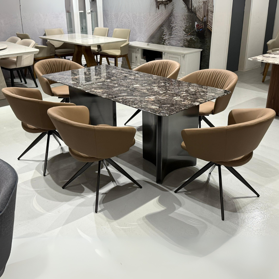 Axelia 6s Black Marble Top Dining Set | YB43 + TJ04-17