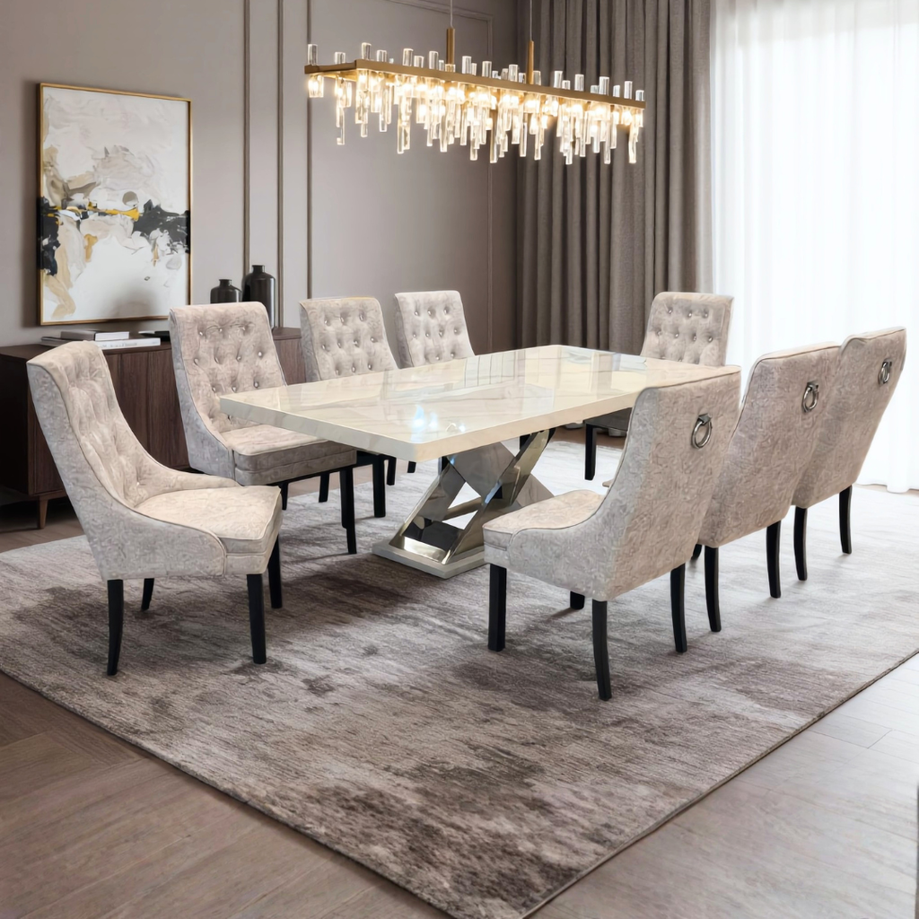 Janelle 8s Marble Dining Set | B156-80-DT-MT-H06-G + B156-03