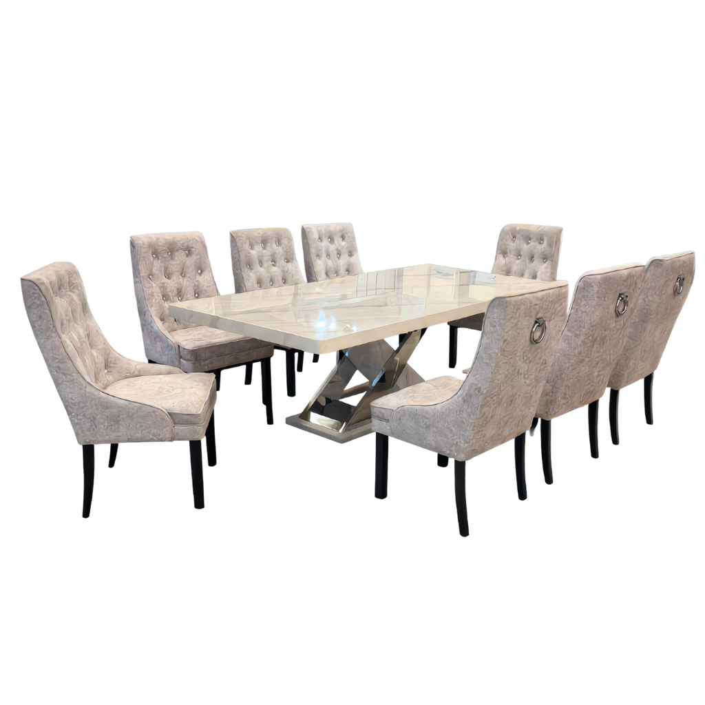 Janelle 8s Marble Dining Set | B156-80-DT-MT-H06-G + B156-03