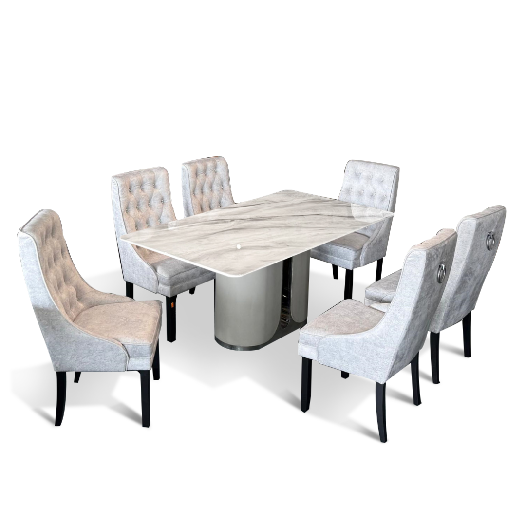 Aveline 6S Marble Dining Set | TJ19-14DT+156-03