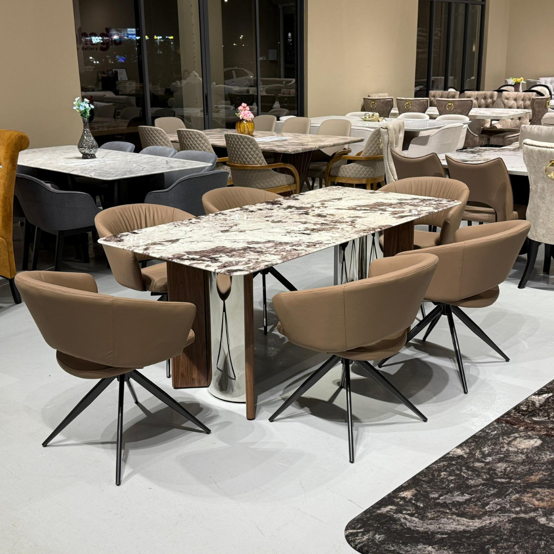 Axelia 6s White Marble Top Dining Set | YB72 + TJ04-17