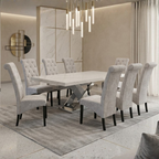Janelle 8s Marble Dining Set | B156-80-DT-MT-H06-G + 126-05-WH