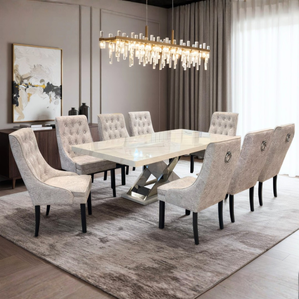 Jemma 8s Marble Dining Set | B156-80-DT-MT-H06-G + B156-03