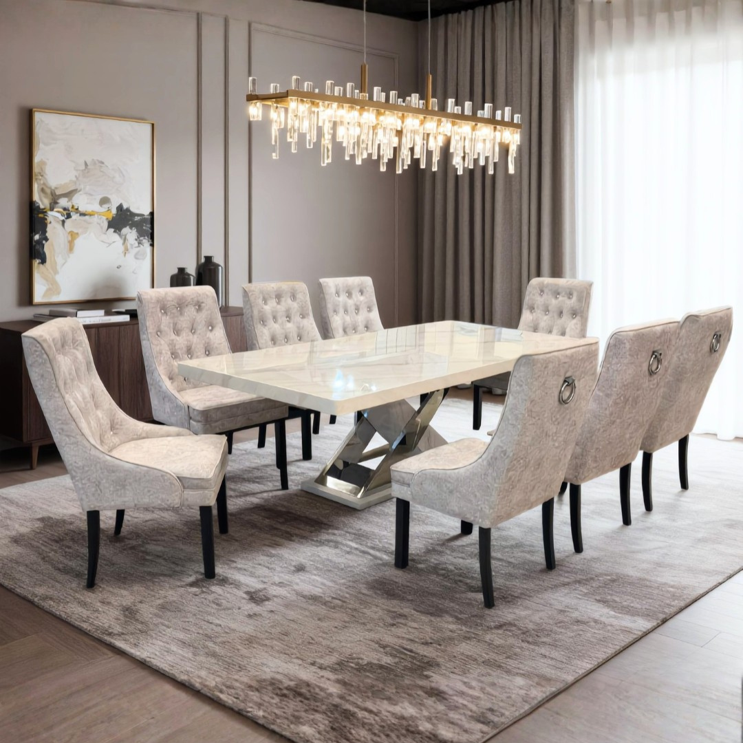 Jemma 8s Marble Dining Set | B156-80-DT-MT-H06-G + B156-03