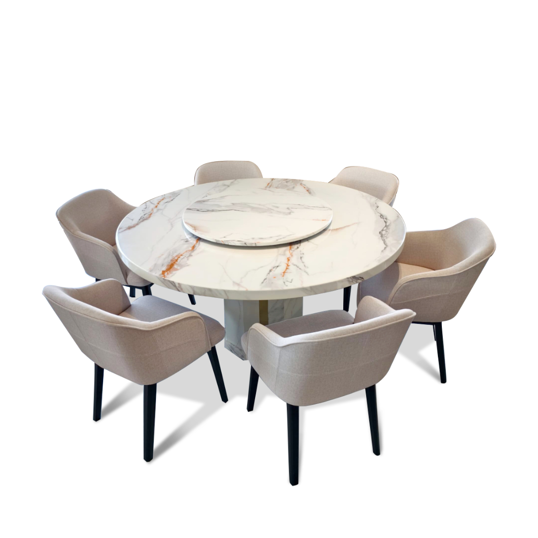 Olympia 6S Marble Round Dining Set | B96-17-150+B126-13