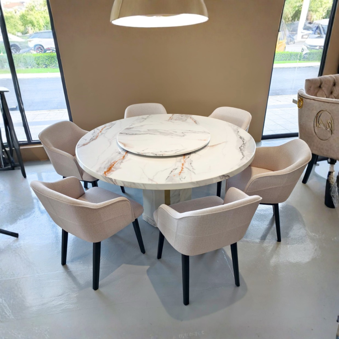 Olympia 6S Marble Round Dining Set | B96-17-150+B126-13