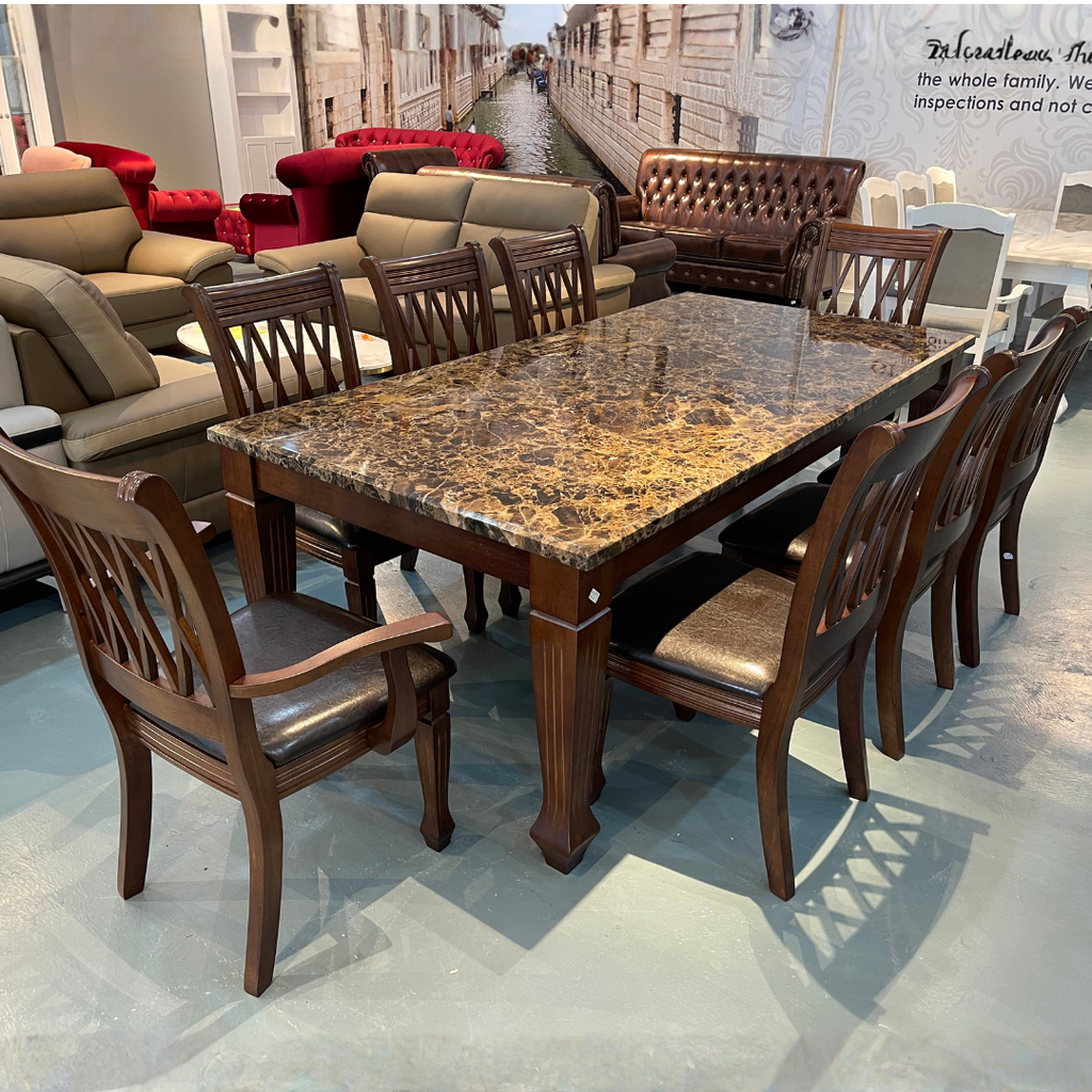 Bimba 8s Dark Brown Marble Dining Set | B9-08